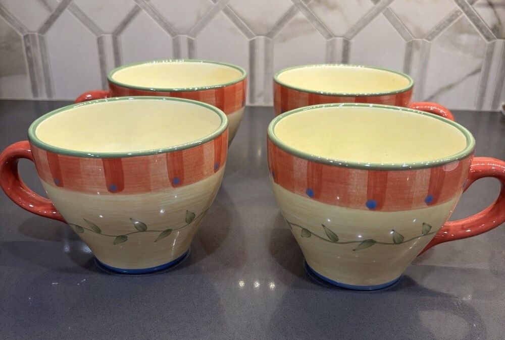 Vintage Pfaltzgraff Napoli Hand Painted Floral Stoneware - Set Of Four Cups